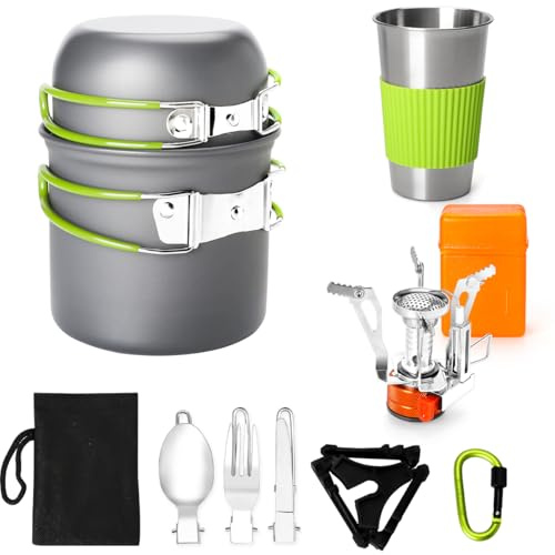 Gutsdoor Camping Cookware Set Camping Cooking Set Non Stick Family Backpacking Cooking Set Lightweight Stackable Pot Pan Bowls with Storage Bag for Outdoor Hiking
