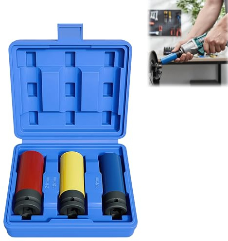 Schlagschrauber Nüsse 1/2 Set, 3-teilig Steckschlüsselsatz mit Felgenschutz – 17/19/21 mm Stecknuss Set Langnüsse aus Cr-Mo Stahl Schoneinsätze für Radwechsel & Reifenwechsel, Alufelgen
