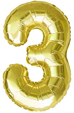 Oblique Unique® Folien Luftballon mit Zahl Nummer in Gold für Geburtstag Jubiläum Party Deko Folienballon - Zahl wählbar (Nr 3)