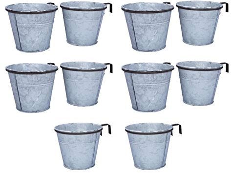 ARTECSIS 10er Set Pflanztopf mit Ringhalter, verzinkter Hängetopf, Blumentopf für Balkon Garten Geländer Palette 15 Ø