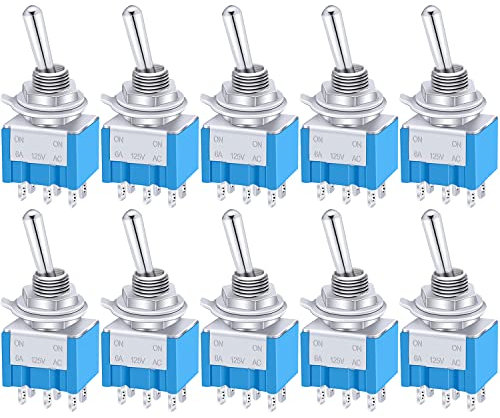 Taiss / 10 Stücke Blau Mini Kippschalter AC 125V 6A Amp EIN/EIN 6 Terminals 2 Position DPDT MTS-202