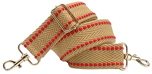 BENAVA Taschengurt Schulterriemen Braun Beige Rot Verstellbar Baumwolle 40mm Karabiner Farbe Gold – Stilvolles Accessoire für Taschen Handtaschen