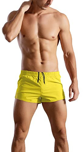 GYMAPE Hombres Gym Culturismo Entrenamiento Deportes Shorts Algodón Amarillo L
