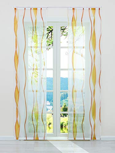 ESLIR Schiebegardinen Set 2er Flächenvorhänge Gardinen mit Klettband Schiebevorhang Transparent Vorhang mit Wellen Druck Voile Orange BxH 57x175cm 2 Stück
