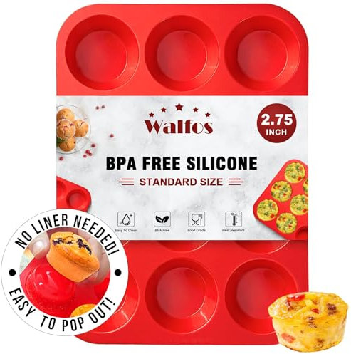 Walfos Silikon-Muffinform - 12 Tassen Cupcake-Pfanne, Antihaft Ideal für Muffins, Kuchen, Torten, Brot - BPA-frei und Spülmaschinenfest