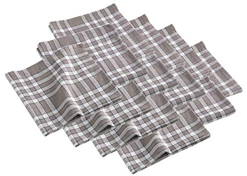 Dynamic24 12x Landhaus Stoffserviette Baumwolle 45x45 Taupe kariert Stoff Tisch Servietten