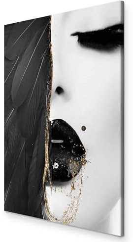 murando - Wandbilder Frau 60x90 cm 1 tlg - Wand Deko Vlies Leinwand Bilder Groß Wanddeko Wohnzimmer Schlafzimmer Kunstdrucke - Gesicht Mund Lips Augen Flügel schwarz h-C-0203-b-a
