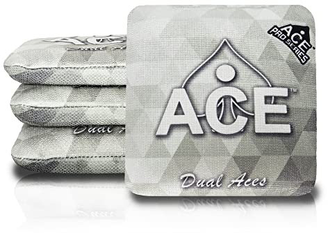 CornholeAce Dual Aces | Weiß (Set mit 4 Beuteln) | ACE Pro gestempelt | Doppelseitiger Slick Slicker Allwetter wasserdicht | 7/8 Geschwindigkeit | Professionelle Cornhole Bags