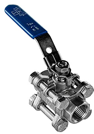 FSA Kugelhahn 1/2 Zoll 2-Wege Edelstahl 316 3-teilig | max. 69 bar, PN 63 | DN 15 G-Gewinde | Bohrung 15 mm | Kv 35,0 | -30°C bis 200°C | Dichtung PTFE