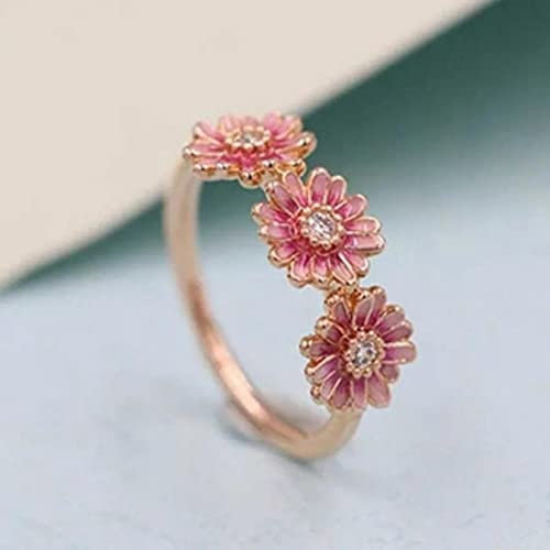 TANGYY 1 STK. Elegante Gänseblümchen-Blumen-Ringe Paar Silberfarbe Einstellbar Offene Ringe Für Frauen Braut Ehering-RI21Y0232,Gold