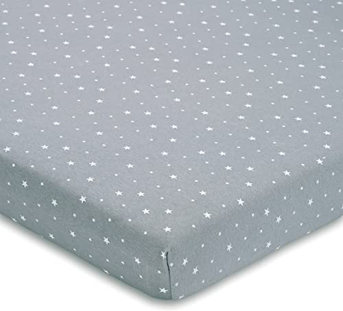 FabiMax Jersey Spannbettlaken für Beistellbett und Wiege, 55 x 90 cm, grau/weiße Sterne