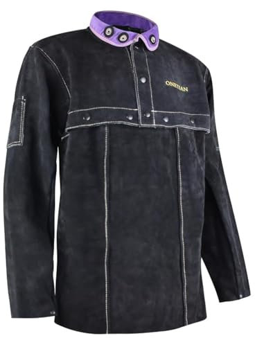 ONETIAN Schwarze Schweißerjacke aus Leder - Hochwertige Schutzjacke mit Cape-Ärmeln für ultimativen Schutz - Verbesserte Druckknöpfe - Robuste Schweißausrüstung in Schwarz (4XL)
