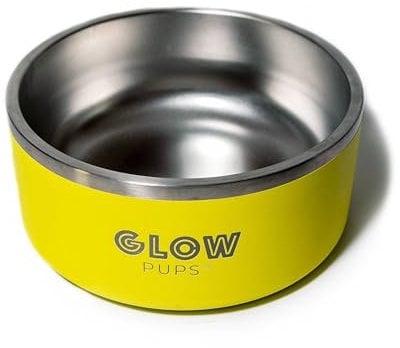 Dog Bowl - Vacuum Insulated Keeps Water Cool, Non-Slip Base, Easy Clean Interior, Durable Stainless Steel, Multiple Colors, Ideal for Travel, 32 Oz - Pet Bowl (Yellow)