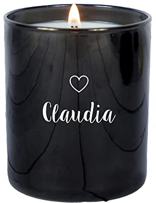 Vela en frasco de cristal negro grabada con nombre y motivo