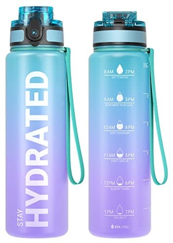 Sahara Sailor Bouteille d'eau, Gourde Sport 750ML avec Marqueur de Temps de Motivation, sans BPA, Étanche & Réutilisable, pour Sport, Camping (1 Bouteille)