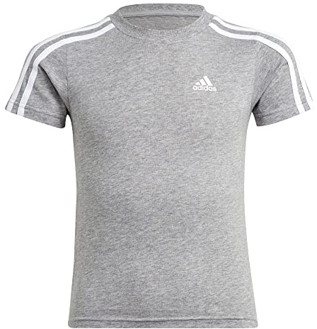 adidas Unisex Kinder Essentials 3-Stripes Cotton Tee, Grey Heather/White, 3-4 Years