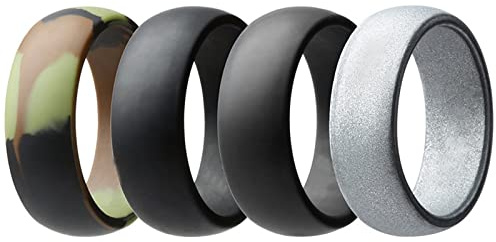 Flongo Herrenring Männer Silikon Ringe Siegelring Bandring Daumenring 4 Stück Set, Gummibänder Verlobung Engagement Verlobungsringe Hochzeit Siegel Ring Herren-Accessoires