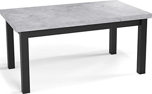 WFL GROUP Moderner Rechteckiger Ausziehbarer Esstisch - Platzsparend - Schwarze Holzbeine - 200 bis 300 cm - Hergestellt in EU - 200 x 100 cm - Grau Beton