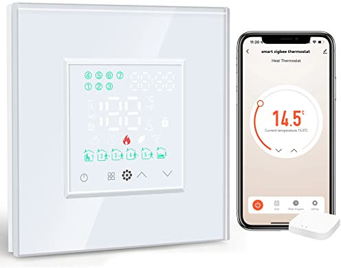 BSEED Smart ZigBee Alexa Thermostat, Elektrische Fußbodenheizung Thermostat, Programmierbare Thermostat für 16A Elektroheizung, Kompatibel mit Alexa und Google Home Weiß(Tuya Hub benötigt)