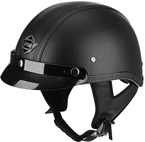 Halbhelme Motorradhelm, Pu-Leder Half Helm Mit Schutzbrille, DOT/ECE-Zulassung Retro Halbschalenhelm, Mit Visier Schnellverschluss，Motorradhelm Halbschalenhelm Mit ECE