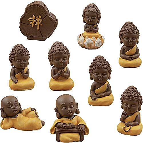 Wudaizhi 9pc Buddhist Mönch Statue Mini Figur Ornament Craft Bonsai Dekor Miniaturpuppenhaus Kuchen Dekoration DIY Accessoires