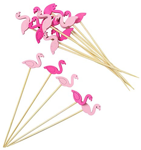 AWCIGG® 100 Stück Cocktailspieße Flamingo Hölzerne Cocktail Zahnstocher Hawaii Partyspieße Sticks für Sommer Hochzeit Geburtstag Party Dekoration