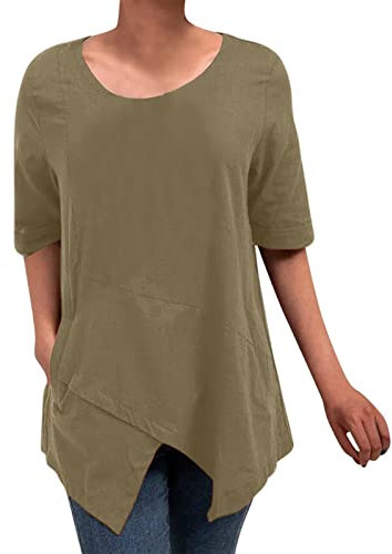 Leinenbluse Damen,Kurzarm Tunika Schwarz Blumen Print Rundhals Leinen Baumwolle Tshirt Bluse Elegant Vintage Langarmshirt Hemdbluse Mode Lose T Shirt Pullover Tops Sommertops