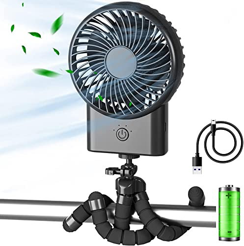 COCO & HAZEL Pram Fan, Stroller Fan Portable Handheld Personal Baby Car Seat Mini Small USB Desk Clip On Buggy Pushchairs Fan with Tripod for Beds Camping for Baby Kids (Stroller Fan - BLACK)