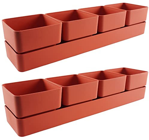 ECOMACETAS FLOWERPOT STORE Maceta para Suculentas con 4 recipientes, 6 Colores Distintos, con Drenaje y Bandeja Incluido. (Rojo Coral, 2unds)