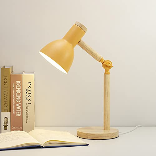 Mengjay Klassische Schreibtischlampe LED Leselampe im klassichen Holz, E27 Vintage Tischlampe Verstellbar Arbeitsleuchte, für Bürolampe, Nachttischlampe für Schlafzimmer, Wohnzimmer(Gelb)