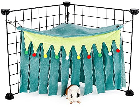 ONEJU Meerschweinchen Versteck, Meerschweinchen Eckversteck, dreiseitige Fransen, dreieckiges Oberteil und waschbare, geeignete Verstecke für Kleine Haustiere, Keine Metallzäune, Grün