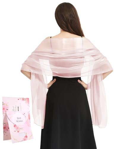 Niwicee Stola Damen Festlich Schal Stola Für Abendkleid Funkelnde Metallische Tücher Abendparty Kleider Hochzeit Brautjungfer Frühling Sommer Brautkleider Pashmina Schals-Rosa