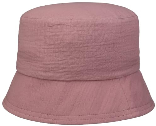 Gebeana Musselin GOTS Bucket Stoffhut Fischerhut Baumwollhut Sommerhut Sonnenhut Gartenhut Strandhut Damen - mit Futter Sommer Frühling-Sommer - One Size Altrosa