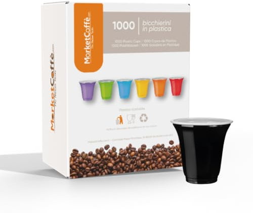 1000 Bicchierini Plastica per caffè 80cc vari colori Bar macchina caffè (Nero)