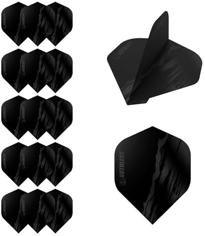 RUTHLESS 5XF4189 Dart-Flights, 100 Mikron, Standardgröße, Nummer 2, gerissenes Design, Schwarz, 5 Sets mit 3 Flügeln