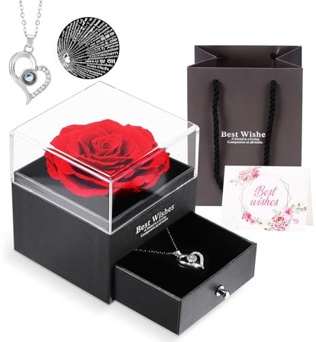 ALLOMN Ewige Echte Rose, Handgefertigte Ewige Rose Schmuck Geschenkbox mit Lch Liebe Dich Halskette für Frau Freundin Mutter Tochter zum Geburtstag Jahrestag Valentinstag Muttertag Weihnachten