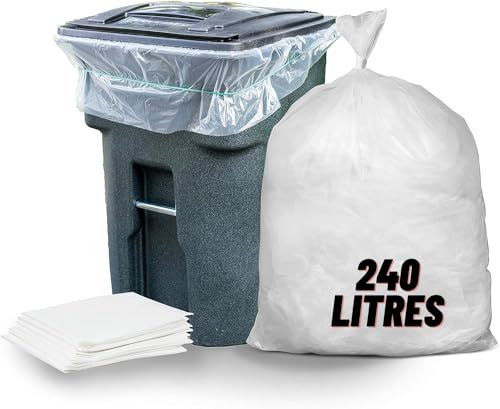 Sac Poubelle 240 Litres Transparent X 100 | Poubelles Conteneur 2 Roues | Haute Résistance | Tri Sélectif | Fonction de Protection Interne : Anti Fuite - Anti Salissure - Anti Odeur - Anti Lavage