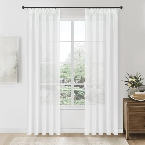 Topfinel Vorhänge Weiße Gardinen Transparent Vorhang 250 cm Extra Lange gardine und vorhänge übergardinen mit kräuselband Vorhangschals 2er Set 140 cm Breit Ösenvorhang Deko Kinderzimmer Schlafzimmer