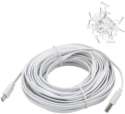 PDEEY 25 ft USB C Cable for CCTV WiFi Security Camera, Type-C Extension Charging Cord Flat, Waterproof