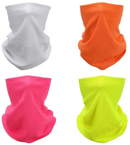 SMEHCF 4 Bandanas Polyvalents pour Femmes Hommes Bandeau Cagoule Cheveux Foulard Visage Demi Masque Cache-Cou Respirant Réutilisable Lavable Couleur Pure Blanc Néon Jaune Rose Orange