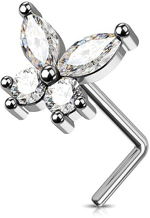 Jewseen Schmetterling Nase Studs 20G Titan Nase Piercings L Bend Nase Ring Nase Knochen CZ Nase Piercing Schmuck für Frauen Männer