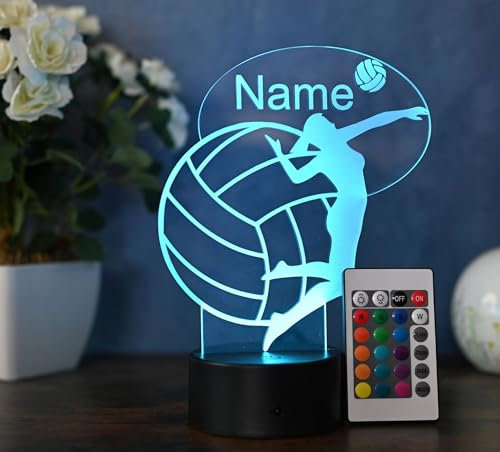 Optechvisual Personalisierte Volleyball LED-Tischlampe – Geschenkidee für Volleyballspielerinnen – LED Nachtlicht mit Namen – Stilvolle Deko fürs Zuhause