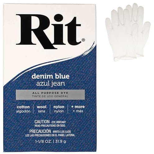 Allzweck-Konzentrat Rit Farbpulver mit Kunststoffhandschuhen für Kleidung, Dekoration und Handwerk – Jeansblau (1 Pack)