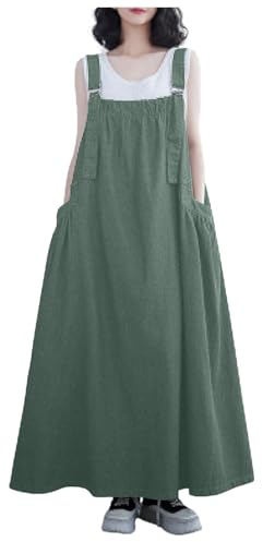DaPongZhi Robe en Jeans Jupe Salopette Femme Grande Taille Maxi Robe Été Vintage Robe en Denim Chic et Élegant Jarretelles Jupe Longue Robe avec Boutons Salopette Longue à Bretelle sans Manche