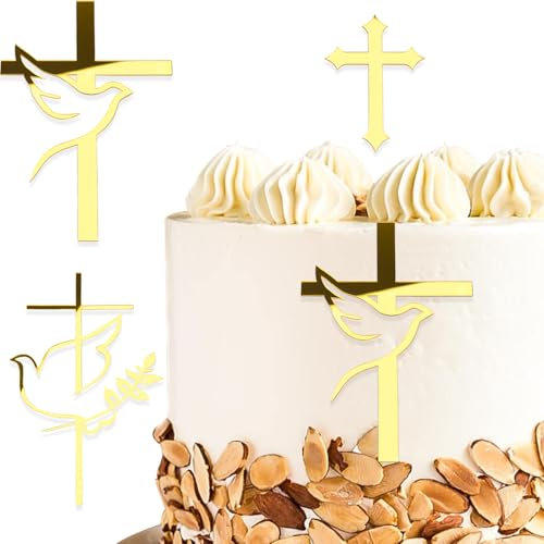 DazzJoy 3 Stück Kreuz Tortendeko Taufe,Acryl Cake Topper Taufe,Gold Taufe Torte Deko,Firmung Deko Torten,Konfirmation Tortendeko,Kommunion Tortendeko,Hochzeit,Babyparty