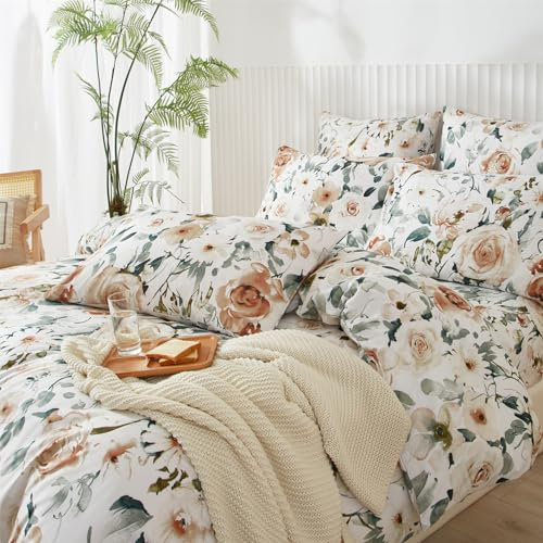 YASMENG Bettwäsche 135x200 Blumen Motiv Rosa Grün Weiß Floral Aesthetic Weich Kuschelig Mikrofaser 2teilig Mit Reißverschluss und 80x80 cm Kissenbezug