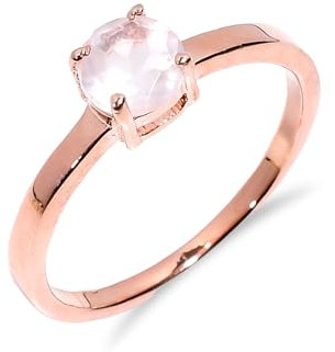 Modern Stylish Ring Women Rose Quartz 925 Sterling Silver with Natural Healing Stone Men Statement Ring Gemstone Jewelry Promise Band R-168-24-8Rose Gold