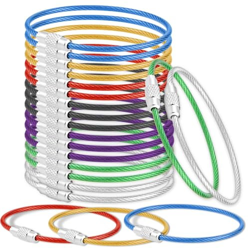 21 llaveros de alambre de acero inoxidable, 15 cm, 7 colores, llaveros, alambre de acero de acero inoxidable, con cierre de rosca para etiquetas de identificación
