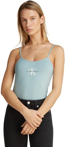 Calvin Klein Damen Tank Top Monologo Strappy Slim Fit, Türkis (Cloud Blue), M