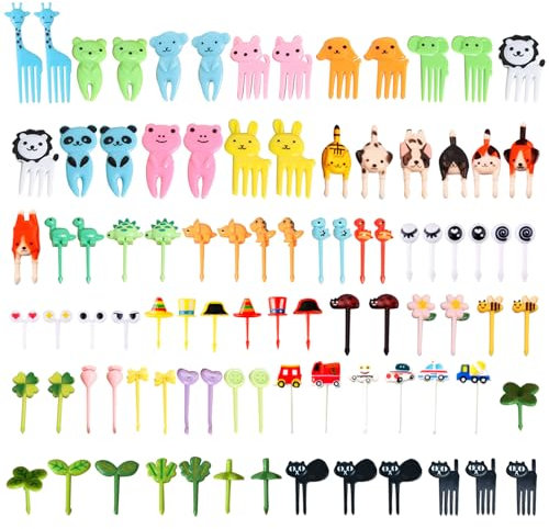 DKDDSSS 91 Piezas Palillos de Frutas para Niños, Tenedores de Frutas de Animales, Palillos de Dientes de Animales, Para Fiestas Infantiles Pasteles de Frutas